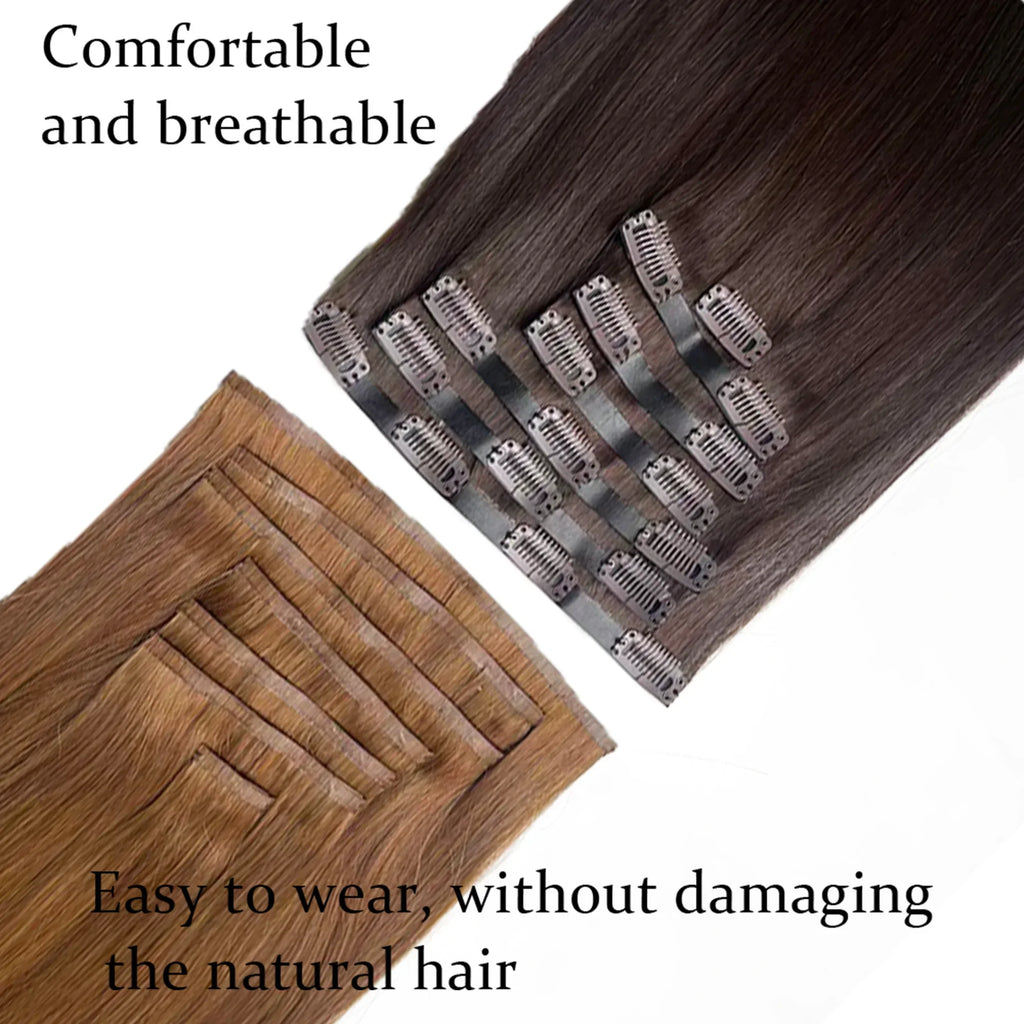 Invisible PU Clip In Hair Extension Human Hair Injected PU Tape Weft Clip in Extension 7Pcs/set 12-24inch160g Clip On Hair
